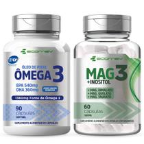 Kit Mag3 Dimalato Quelato Taurato Inositol + Omega 3 Ultra 1360Mg Selo Pureza Ifos