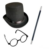 Kit Mágico Óculos Chápeu Varinha Fantasia Halloween Carnaval