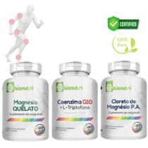 Kit Magnésio Quelato + Cloreto de Magnesio PA + Coenzima Q10 L Triptofano 500mg 120Cáps Por Pote - Bionutri