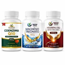 Kit Magnésio Treonato, B12 Metilcobalamina, Coenzima Q10 Força e Energia