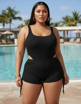 Kit Maiô E Short Plus Size Forrado Canelado Praia Ajustável