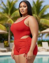Kit Maiô E Short Plus Size Forrado Canelado Praia Ajustável