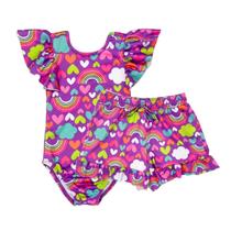 Kit Maiô E Shorts Infantil Menina Proteção Uv Praia Piscina