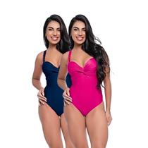 Kit Maiô Feminino Bojo Fixo Transpassado Levanta Busto Praia