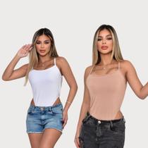 Kit Maio Feminino Com Bojo Alcinha Body Cavado Tecido Suplex Moda Praia Verão