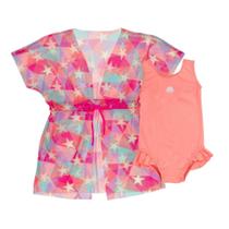Kit Maiô Liso + Saída de Praia Tule Infantil Natação Menina
