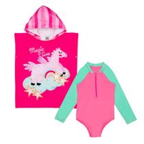 Kit Maiô Manga Longa Natação + Poncho Atoalhado Menina Praia