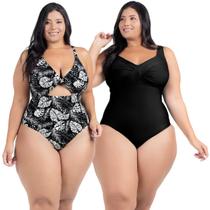 Kit Maiô Plus Size Chapa Barriga Liso Estampado Com Bojo