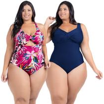 Kit Maiô Plus Size Chapa Barriga Liso Estampado Com Bojo