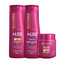 Kit Mais Liso 1 Shampoo 1 Condicionador 350ml 1 Máscara 250ml Bio Extratus Kit Mais Liso 1 Shampoo 1 Condicionador 350ml 1 Máscara 250ml Bio Extratus
