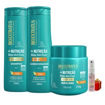 Kit Mais Nutrição 1 Shampoo 1 Condicionador 350ml 1 Mascara 250g Bio Extratus + Presente Lourre 15ml