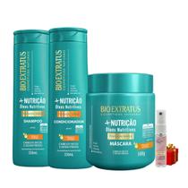 Kit Mais Nutrição 1 Shampoo 1 Condicionador 350ml 1 Mascara 500g Bio Extratus + Presente Lourre 15ml