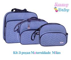 Kit Mala + Bolsa G + Bolsa P Maternidade Milão Azul - KM+0010