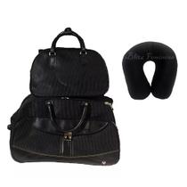 Kit Mala Com Almofada e Cadeado Código + Bolsa Textura Ponto