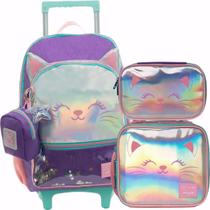 Kit Mala com Rodinha Tween Gatinho c/ Lancheira e Estojo