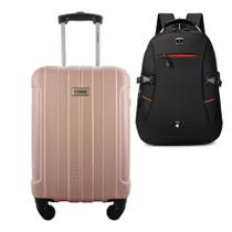 Kit Mala de Bordo 10kg Viagem Rodas 360 Rígida ABS Cadeado Segredo Gladiador A1MB Com Mochila Executiva 102