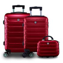 Kit Mala De Bordo 3 Unidades Com Frasqueira Allabard Rodinha 360 ABS Rígido Bagagem Avião Viagem