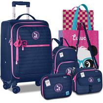 Kit Mala de Bordo Mochila Luluca Rodinhas 360 Carrinho Resistente Escolar