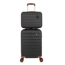 Kit Mala de Viagem de Bordo ANAC 55x35x25 com Cadeado mais Mala de Mão Frasqueira em ABS Falcon Line Alças e 4 Rodinhas Giratórias de 360 Reforçadas