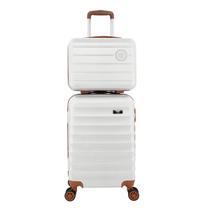 Kit Mala de Viagem de Bordo ANAC 55x35x25 com Cadeado mais Mala de Mão Frasqueira em ABS Falcon Line Alças e 4 Rodinhas Giratórias de 360 Reforçadas