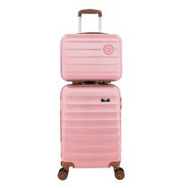 Kit Mala de Viagem de Bordo ANAC 55x35x25 com Cadeado mais Mala de Mão Frasqueira em ABS Falcon Line Alças e 4 Rodinhas Giratórias de 360 Reforçadas