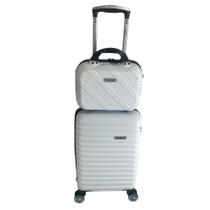 Kit mala de viagem de bordo branca com frasqueira 12 polegadas com alça tira colo material ABS