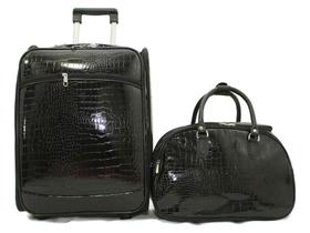 Kit Mala de Viagem de Bordo Quadrada Couro Jacaré