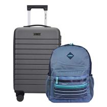 Kit Mala de Viagem Pequena 10Kg Athenas ABS Cinza Mundi + Mochila Executiva Oásis Impermeável Rabisk Kit Mala de Viagem Pequena 10Kg Athenas ABS Cinza Mundi + Mochila Executiva Oásis Impermeável Rabisk