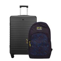 Kit Mala de Viagem Pequena 10Kg Athenas Preta Mundi + Mochila Executiva Street Impermeável Azul