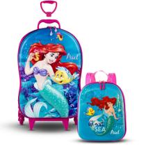 Kit Mala Escolar Rodinhas Pequena Sereia Infantil Mochila P