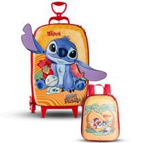 Kit Mala Escolar Rodinhas Stitch Disney Infantil Mochila P