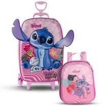 Kit Mala Escolar Rodinhas Stitch Disney Infantil Mochila P