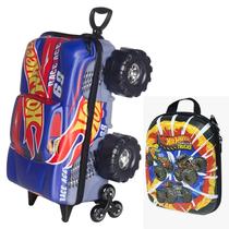 Kit Mala Infantil Mochila Escolar Hot Wheels Monster Trucks