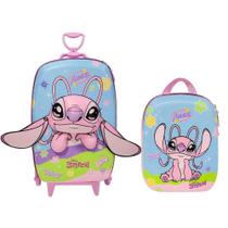Kit Mala Infantil Rodinha Tripla 3D Com Mochila Pequena Angel Stitch Max Toy DIPLOMATA