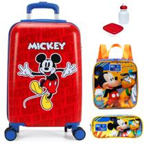 Kit Mala Malinha Mickey Mouse Escolar Bordo Abs Rodinha 360 Infantil Reforçada