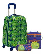 Kit Mala Mochila Malinha Bordo Infantil Dinossauro Rodinhas