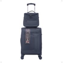 Kit Mala P Bordo Mão Super Leve Zíper Anti Furto Padrão ANAC 55x25x35 e Frasqueira Maquiagem Viagem