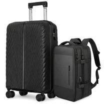 Kit Mala Rigida Viagem 23kg + Mochila Executiva Expansivel Preta