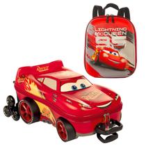 Kit Mala Viagem Infantil E Mochila Lancheira Carros Mcqueen