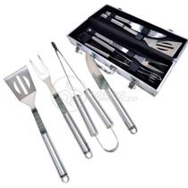 Kit Maleta Churrasco Steak Gourmet Jogo 4 Peças Em Aço Inox