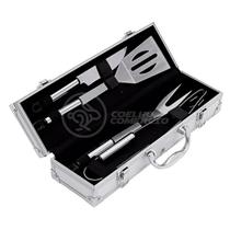 Kit Maleta Churrasco Steak Gourmet Jogo 4 Peças Em Aço Inox