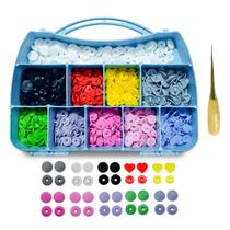 Kit maleta de botões coloridos de pressão Ritas tam 10 12 coração tictac + furador