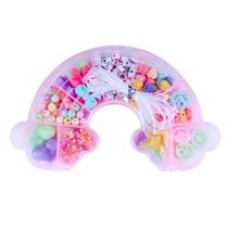 Kit Maleta de Miçangas Infantil para Fazer Colar Pulseiras Bijuterias Pulseiras Artes Arco-Íris Colorida Kwaii