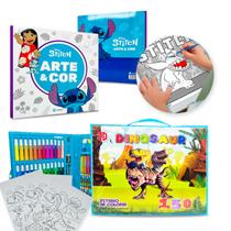 Kit Maleta Dinossauro Estojo Pintura 150 Peças Livro Desenho Colorir Infantil