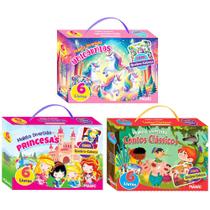 Kit Maleta Divertida Princesas Unicórnios Contos Clássicos 18 Livros + 3 Quebra-Cabeça - Magic Kids