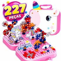 Kit Maleta Educativa de Montagem Unicórnio Brinquedo Educativo Infantil Peças Coloridas Ferramentas
