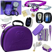 Kit Maleta Enfermagem Aparelho de Pressão Estetoscópio Aneroide Medidor de Glicose Completo Incoterm