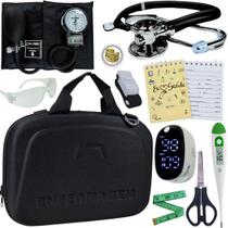 Kit Maleta Enfermagem Aparelho de Pressão Estetoscópio Aneroide Medidor de Glicose Completo Incoterm