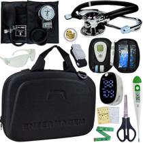 Kit Maleta Enfermagem Aparelho de Pressão Estetoscópio Aneroide Medidor de Glicose Completo Incoterm