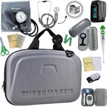 Kit Maleta Enfermagem Aparelho de Pressão Estetoscópio Aneroide Medidor de Glicose Completo Incoterm